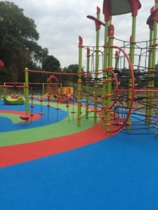 Veteran's Memorial Park Saugus Massachusetts Landscape Structures Playground Surface America Poured in Place